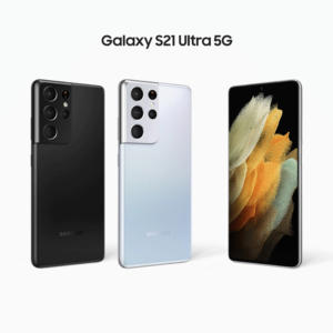 alt="Samsung Galaxy S21 Ultra 5G mit defektem Display auf Werkbank"